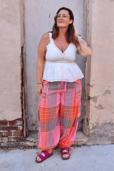 FREE PEOPLE Crafted Cargo Pants in Pink Combo Wild Bohemian 