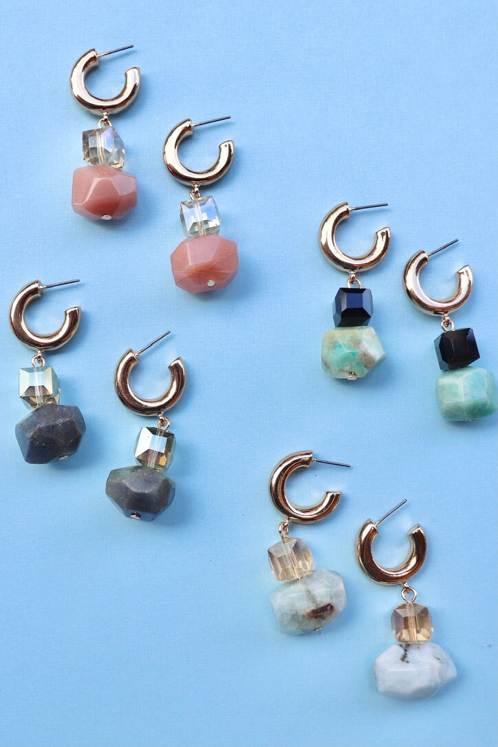 Square Stone Hoop Earrings - 4 Colors Wild Bohemian 