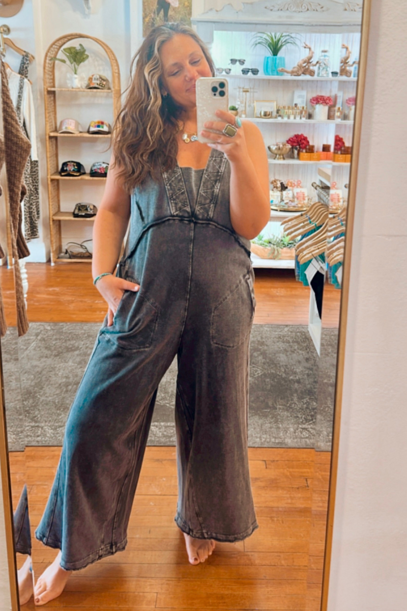 Gemma Knit Jumpsuit in Washed Black Wild Bohemian 