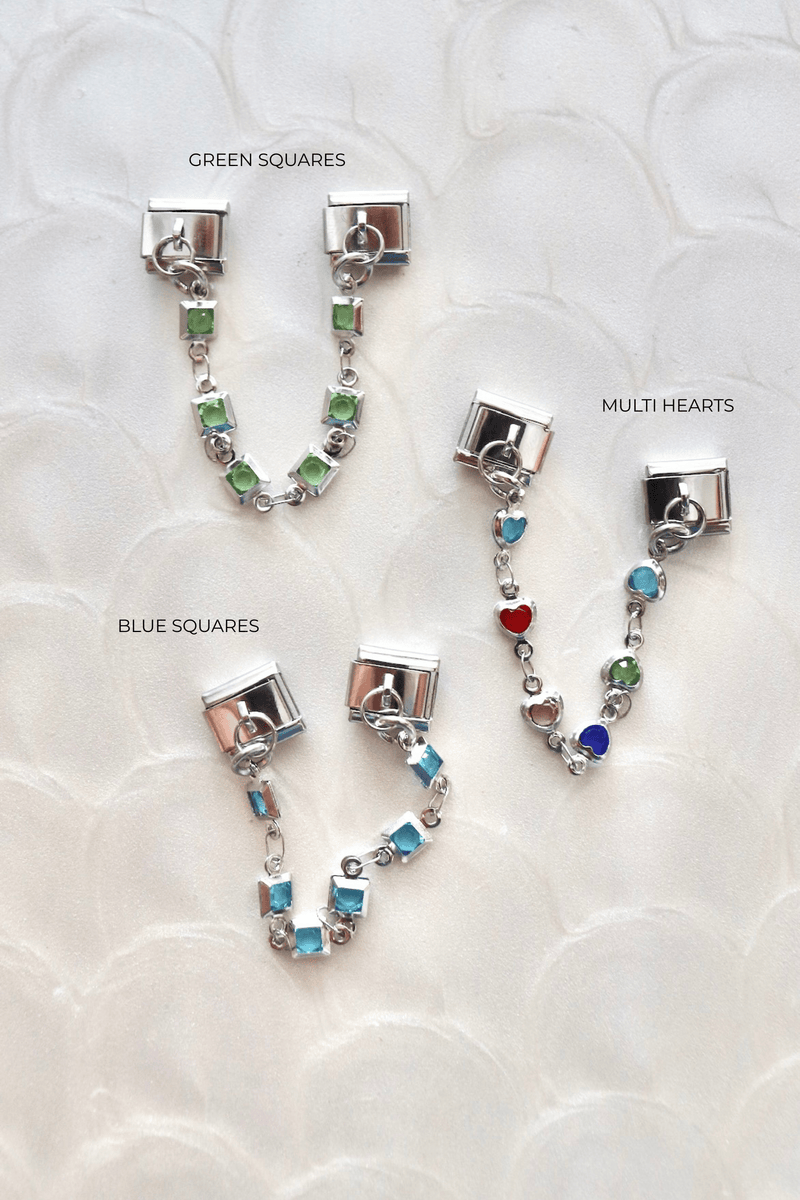 Italian Charms | SILVER DANGLES ITALIAN CHARM BAR LAMOON SILVER GREEN SQUARES 