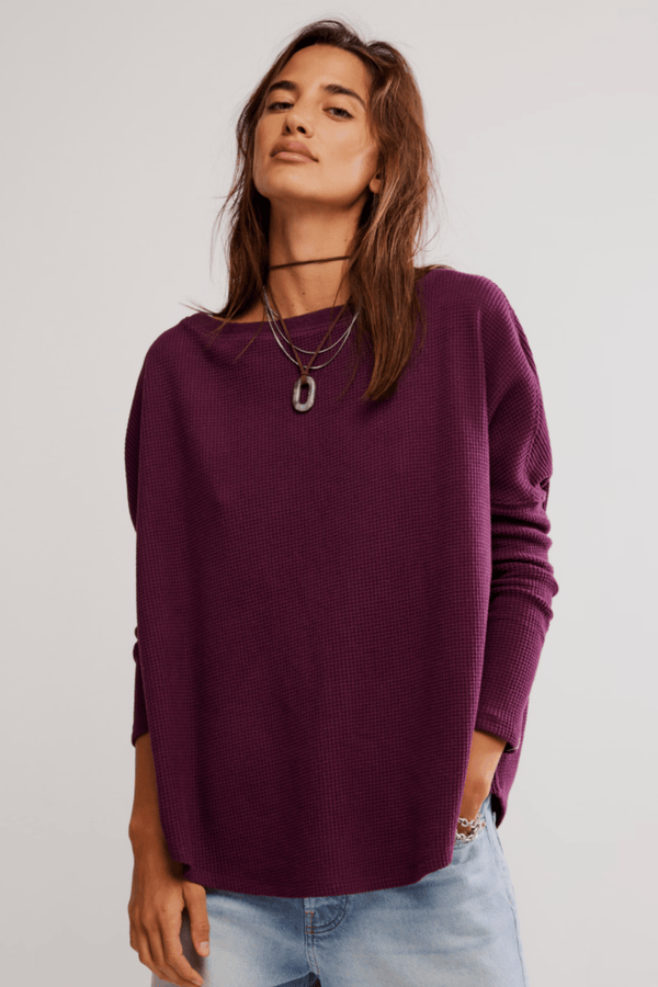 Latte Blues Thermal in Chocolate Grape - Free People TOPS Free People 