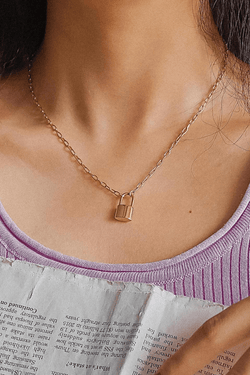 18k Gold Plated Lock Necklace Wild Bohemian 