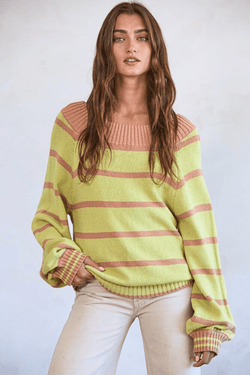 Matcha Latte Striped Sweater Wild Bohemian 