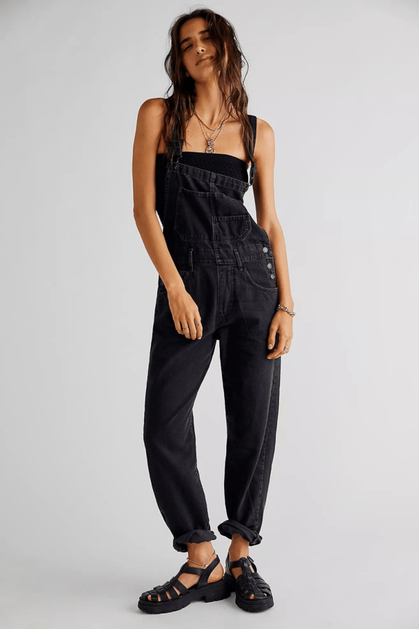 FREE PEOPLE Ziggy Overalls in Mineral Black Wild Bohemian 