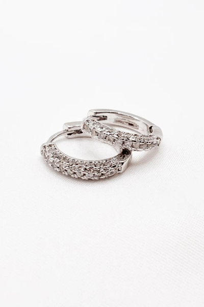 White Gold Pave Huggie Hoops Wild Bohemian 