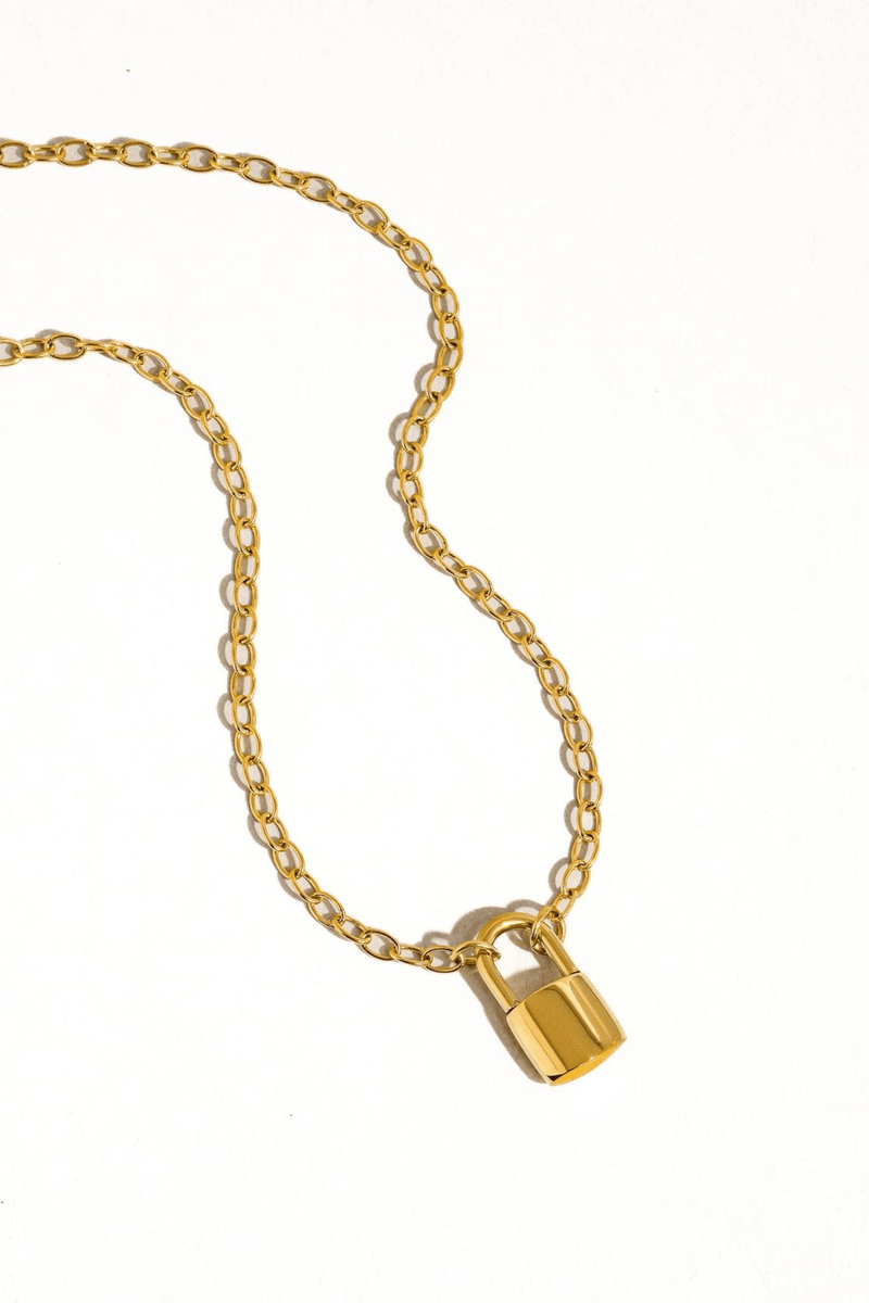 18k Gold Plated Lock Necklace Wild Bohemian 