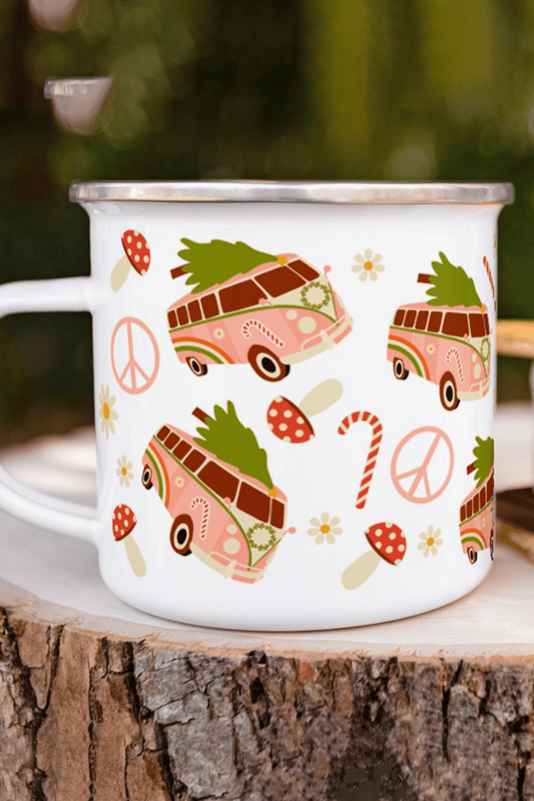 Hippie Bus Enamel Camping Mug Wild Bohemian 