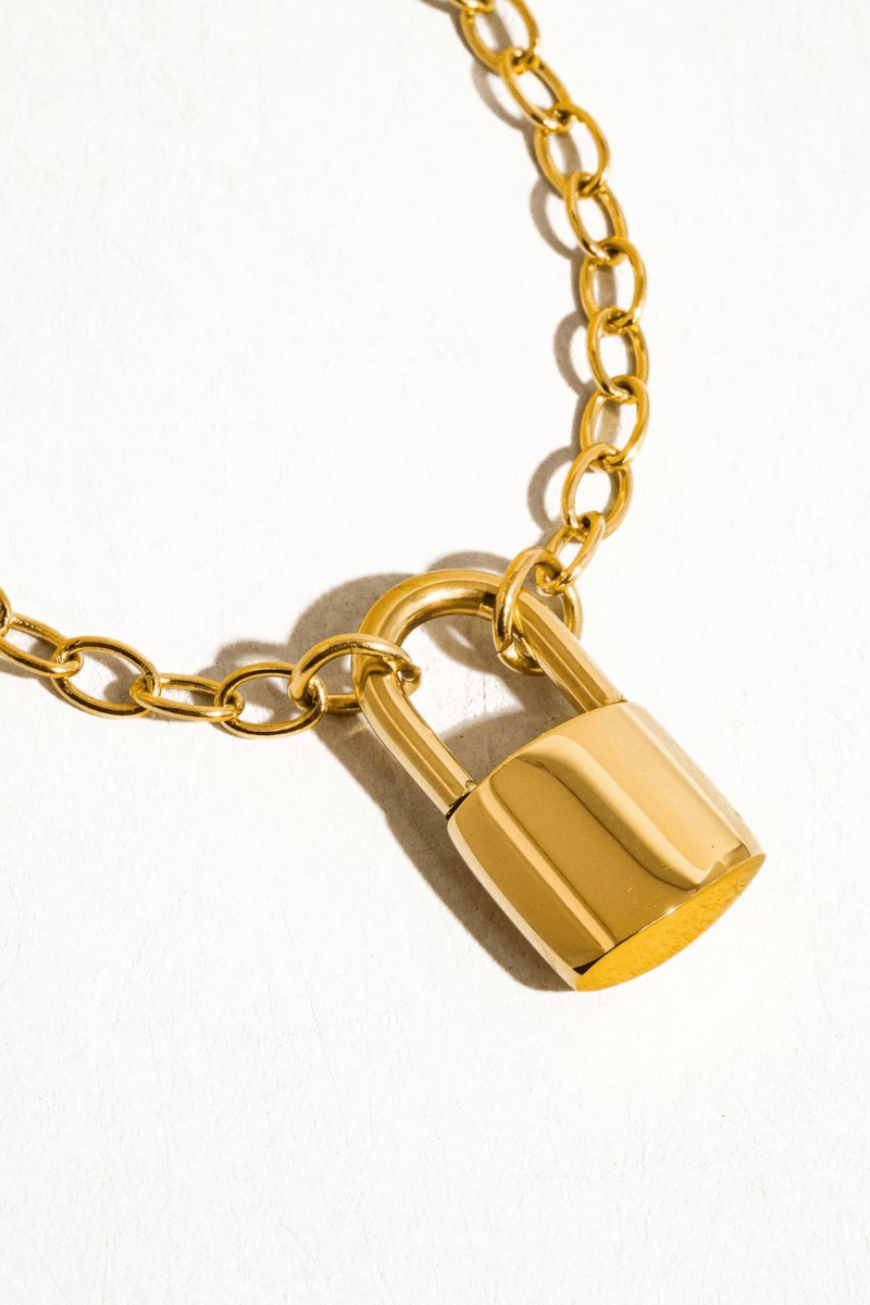 18k Gold Plated Lock Necklace Wild Bohemian 