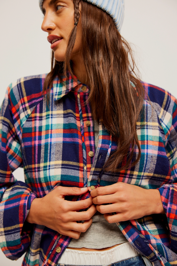 FREE PEOPLE Girl Meets Boy Plaid Shirt Wild Bohemian 