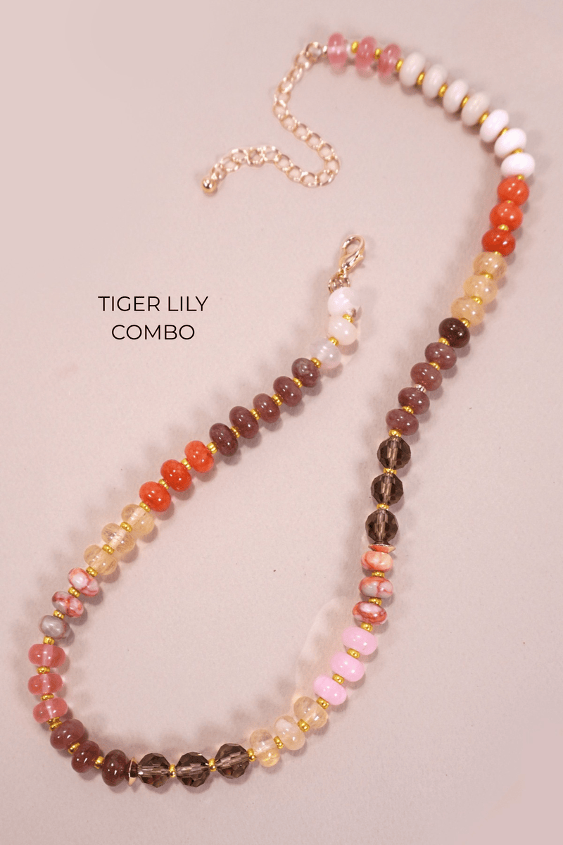 Beaded Natural Agate Necklaces - BACK IN STOCK NECKLACES Josslyn TIGER LILY COMBO 