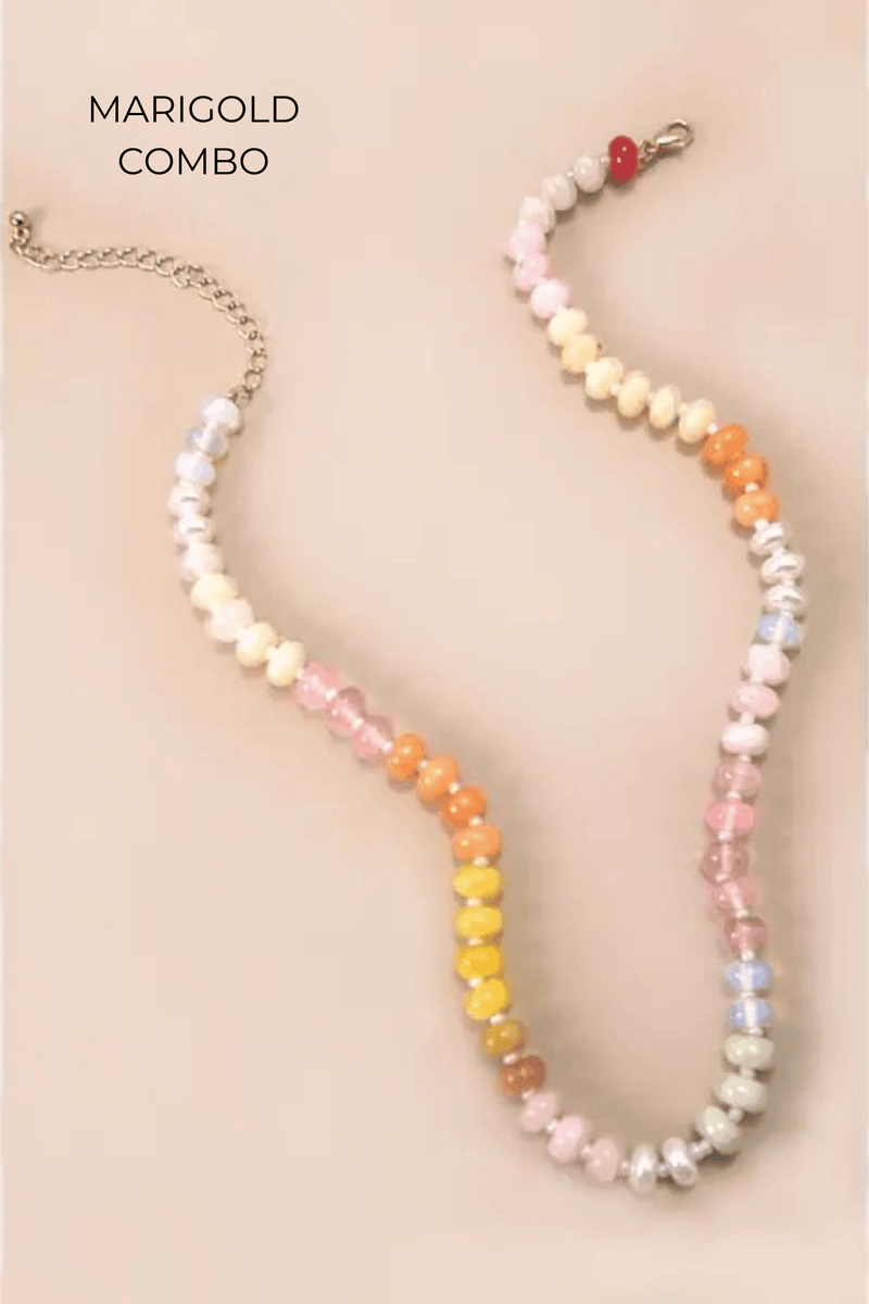Beaded Natural Agate Necklaces - BACK IN STOCK NECKLACES Josslyn MARIGOLD COMBO 