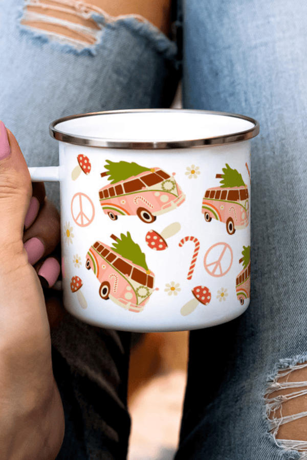 Hippie Bus Enamel Camping Mug Wild Bohemian 