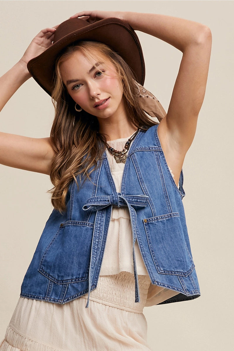 Mia Denim Vest OUTERWEARS Listicle 