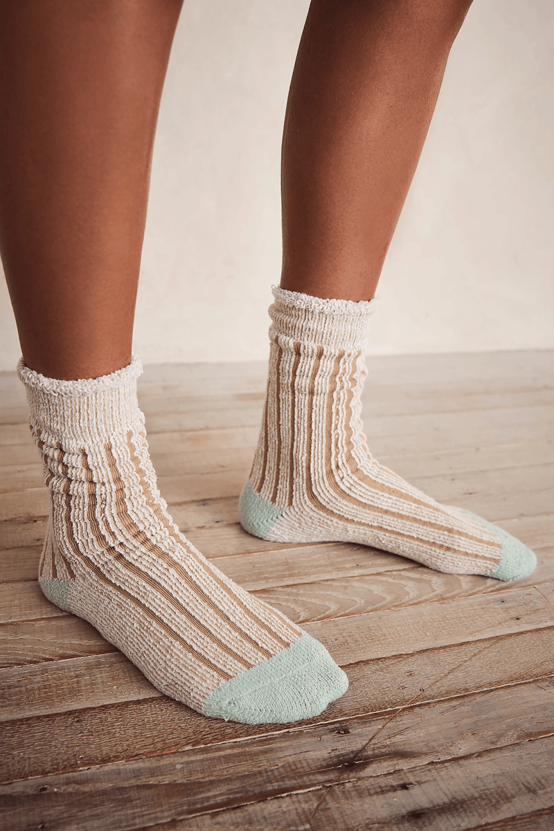 FREE PEOPLE Plush Inside Out Socks Wild Bohemian CAMEL 