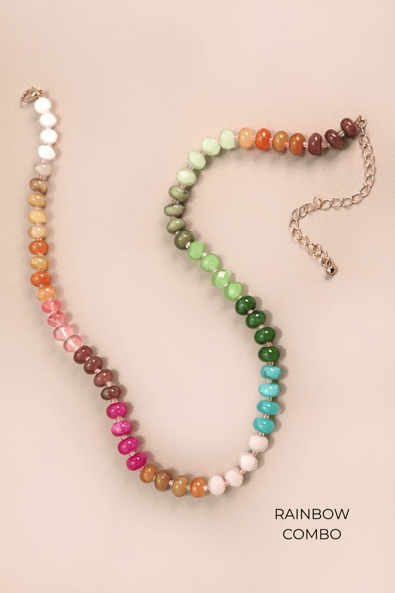 Beaded Natural Agate Necklaces - BACK IN STOCK NECKLACES Josslyn RAINBOW COMBO 