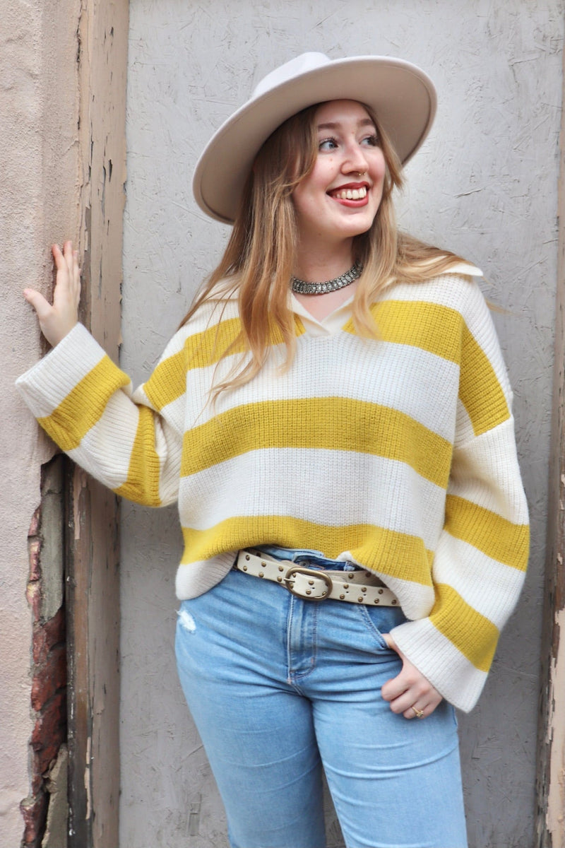 Heather Striped Polo Sweater Wild Bohemian 
