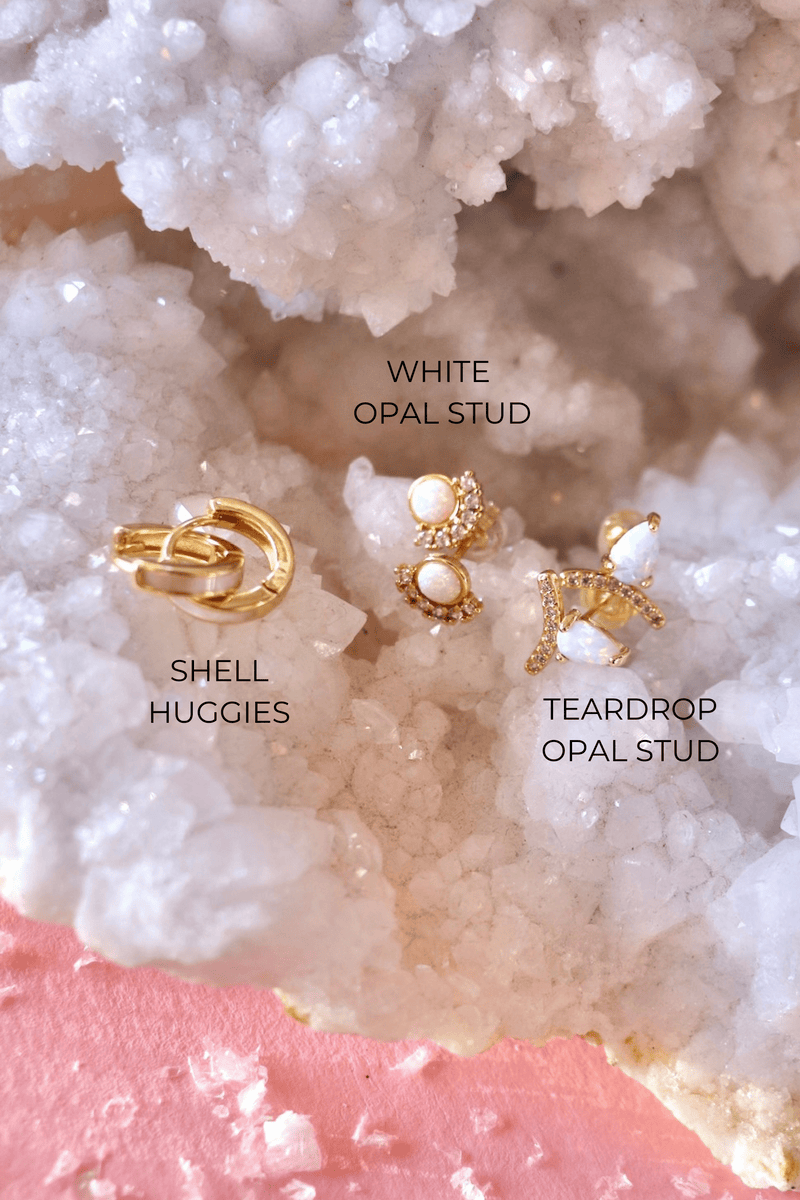 Gold Filled Opalite Earrings EARRINGS Aim Eternal MINI SHELL HUGGIES 