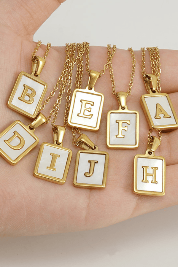 18k Gold & Shell Initial Necklace NECKLACES Donguan Wan Jewelry 