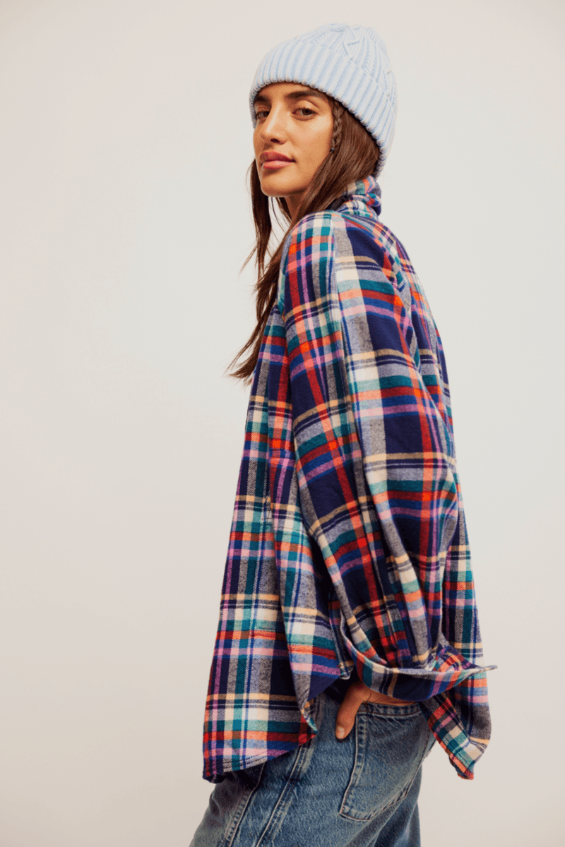 FREE PEOPLE Girl Meets Boy Plaid Shirt Wild Bohemian 