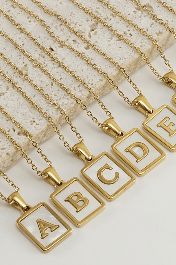 18k Gold & Shell Initial Necklace NECKLACES Donguan Wan Jewelry 