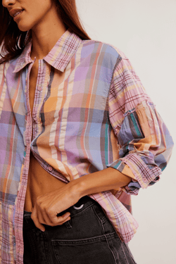Free People Madras Dreams Button Down Top Wild Bohemian 