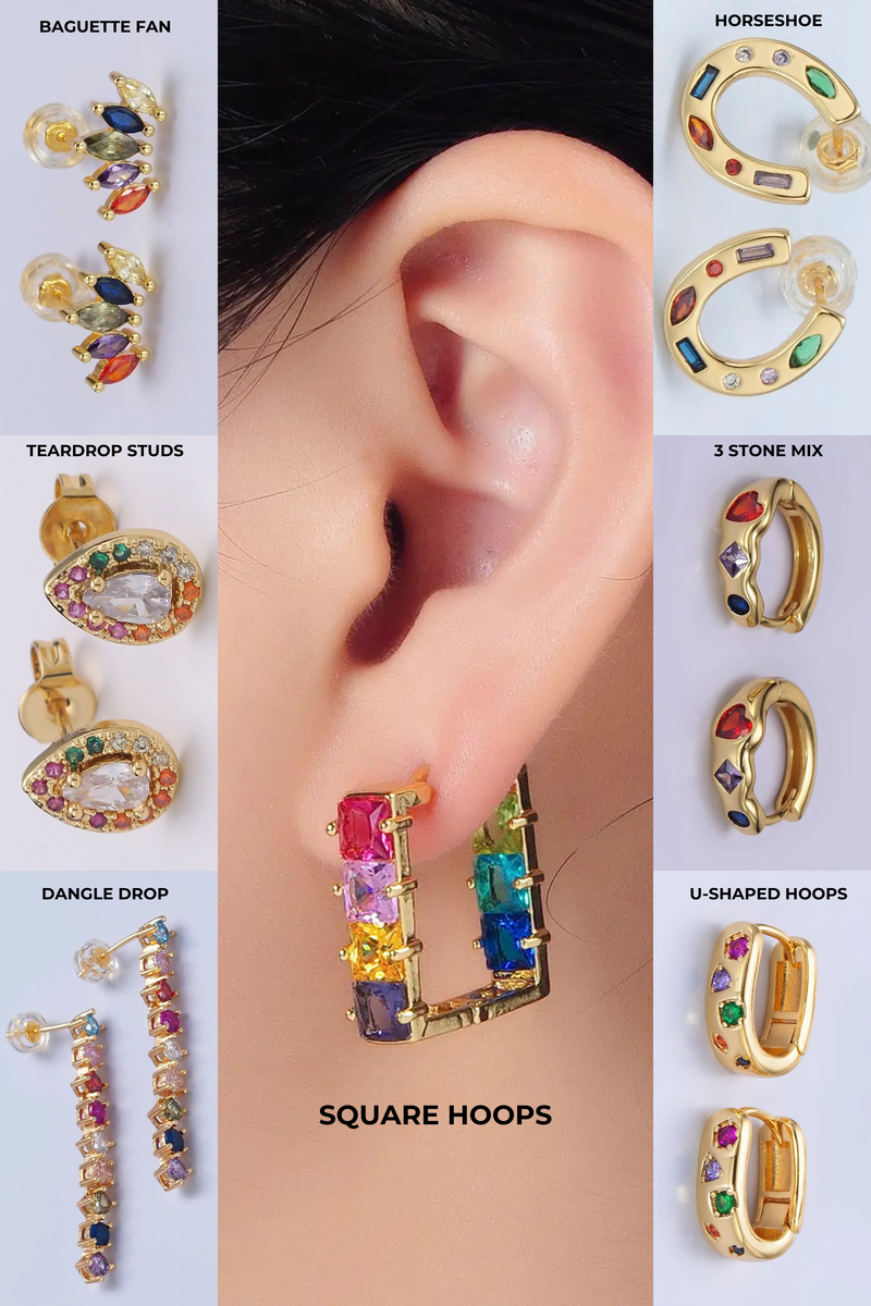 Gold Filled Rainbow Earrings EARRINGS Aim Eternal SQUARE HOOPS 