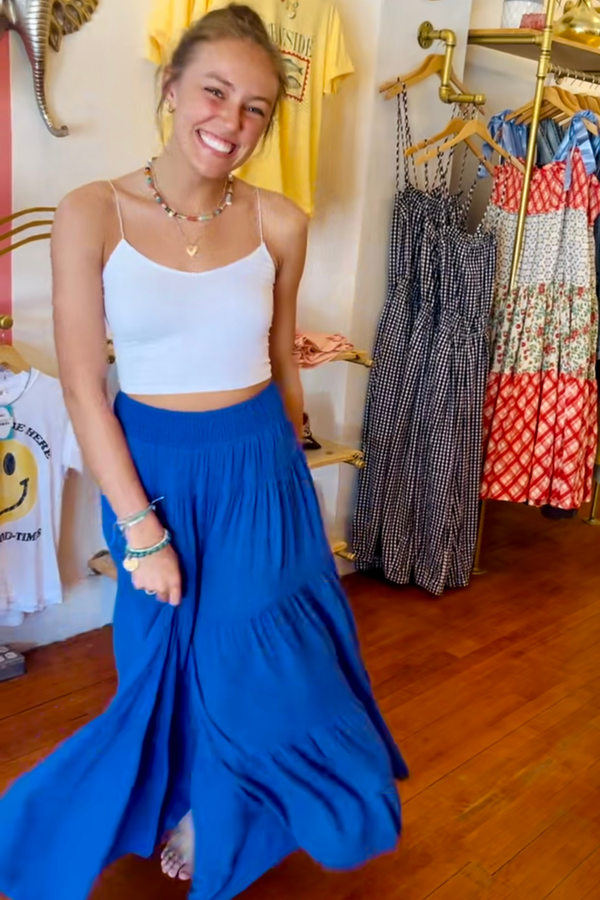 Tiered Wide Leg Pants in Cobalt Wild Bohemian 