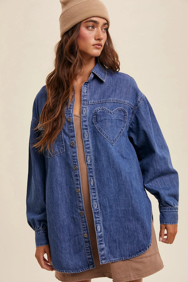 Denim Button Down Shirt TOPS Listicle 