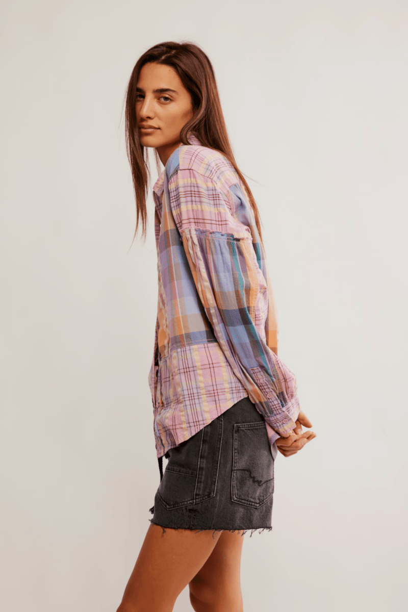 Free People Madras Dreams Button Down Top Wild Bohemian 