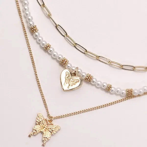 Trendy Multilayered Necklaces NECKLACES Josslyn BUTTERFLY 