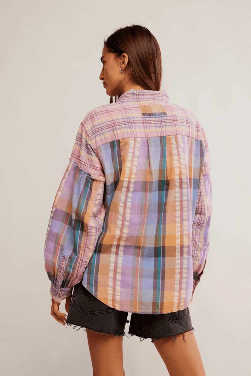 Free People Madras Dreams Button Down Top Wild Bohemian 