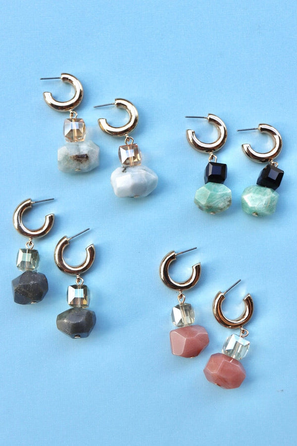 Square Stone Hoop Earrings - 4 Colors Wild Bohemian 