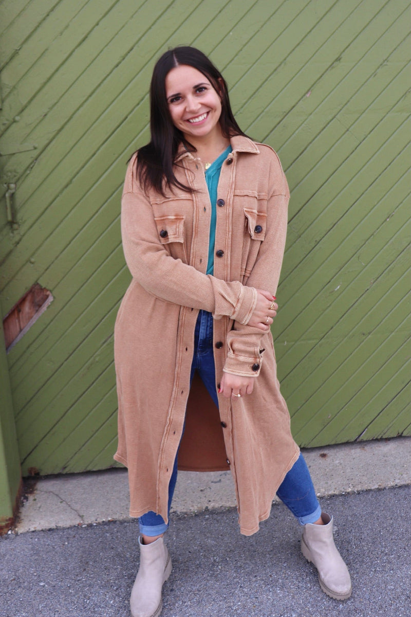 Thermal Duster Shacket in Camel Wild Bohemian 