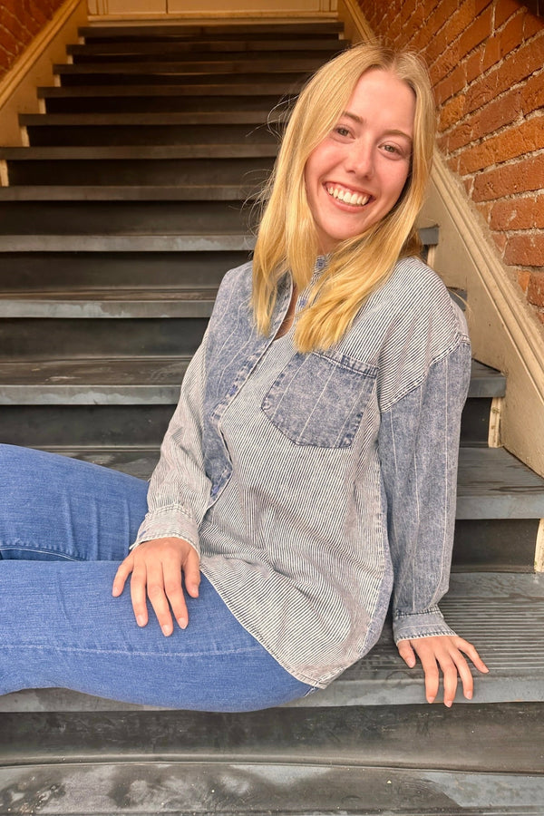 Mixed Wash Denim Button Down OUTERWEARS VeryJ 