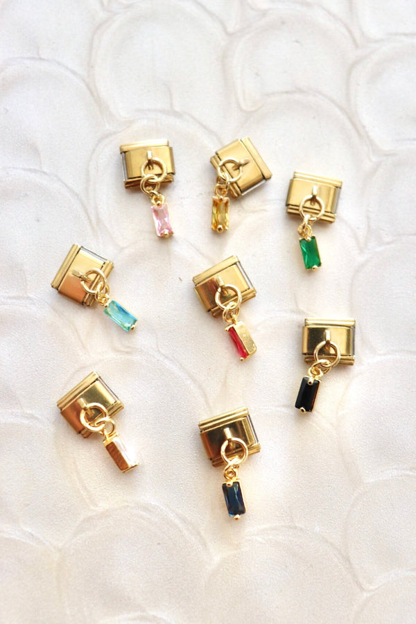 Italian Charms | DANGLE BAGUETTE STONE ITALIAN CHARM BAR LAMOON 