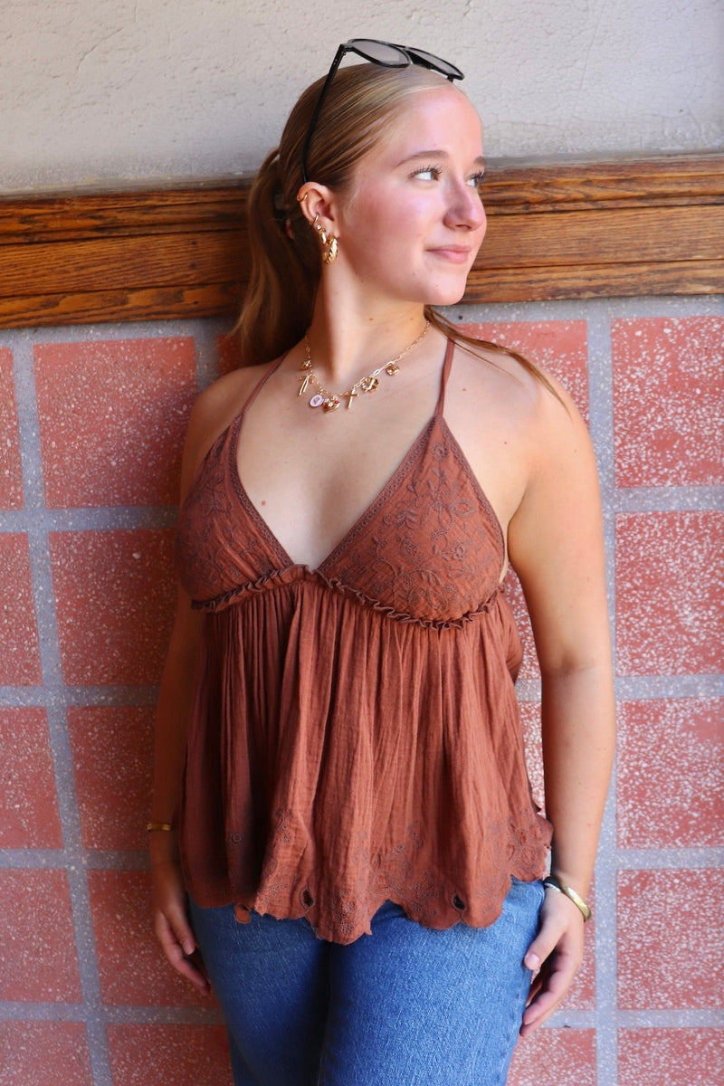 Sunny Days Cami in Chocolate - Free People TOPS Free People 