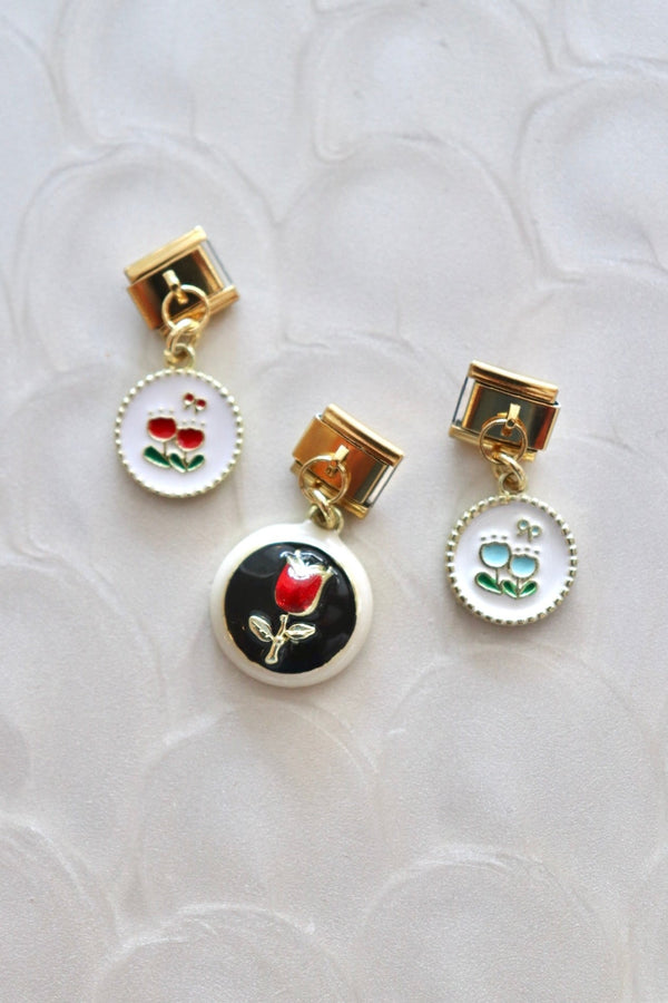 Italian Charms | ENAMEL DANGLE FLOWER ITALIAN CHARM BAR LAMOON 
