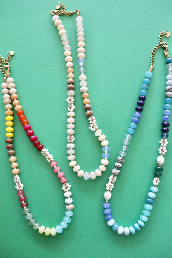Beaded Natural Agate & Daisy Necklaces NECKLACES Josslyn 