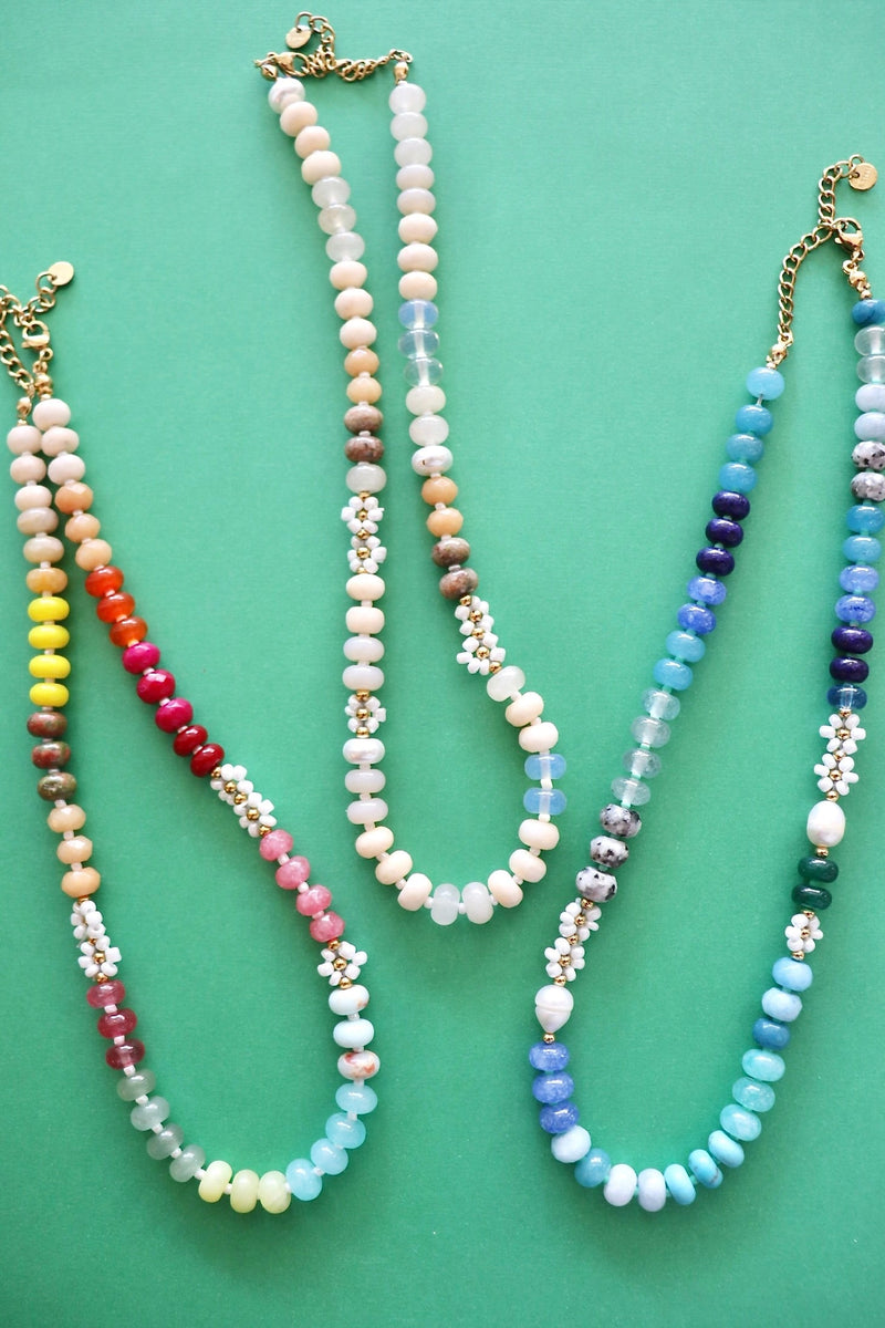Beaded Natural Agate & Daisy Necklaces NECKLACES Josslyn 