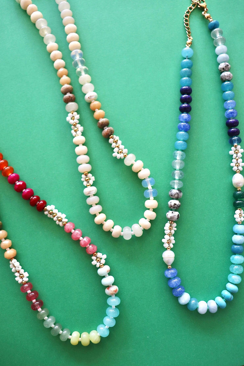 Beaded Natural Agate & Daisy Necklaces NECKLACES Josslyn 