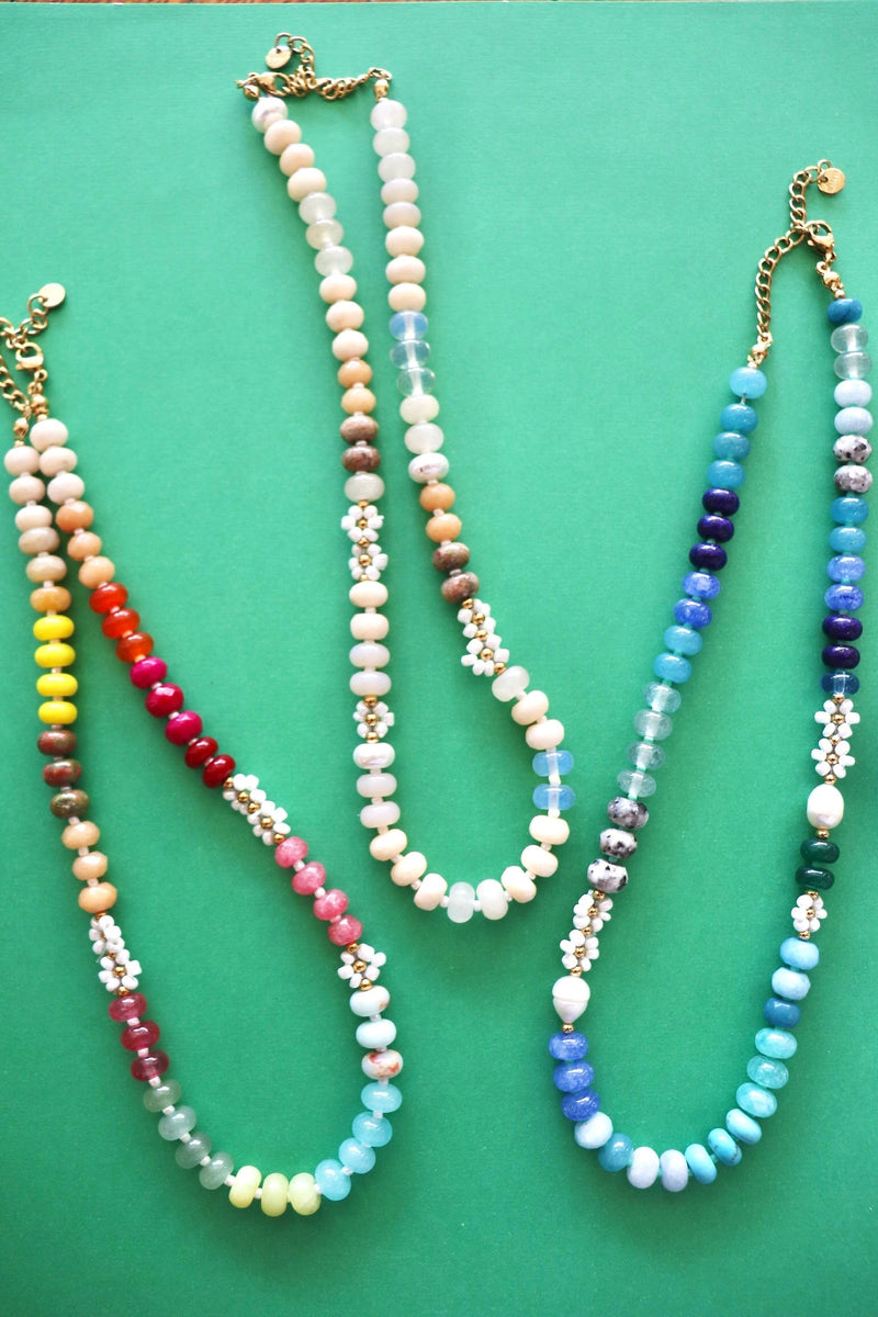 Beaded Natural Agate & Daisy Necklaces NECKLACES Josslyn 