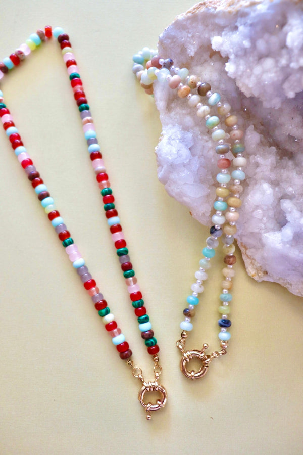 Natural Stone Toggle Necklace NECKLACES Josslyn RED + PINK 