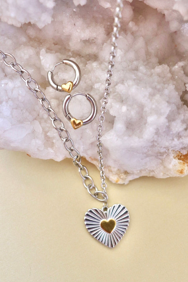 Mixed Metal Heart & Huggies NECKLACES Josslyn 