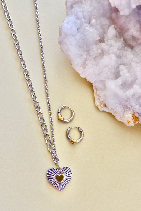 Mixed Metal Heart & Huggies NECKLACES Josslyn 