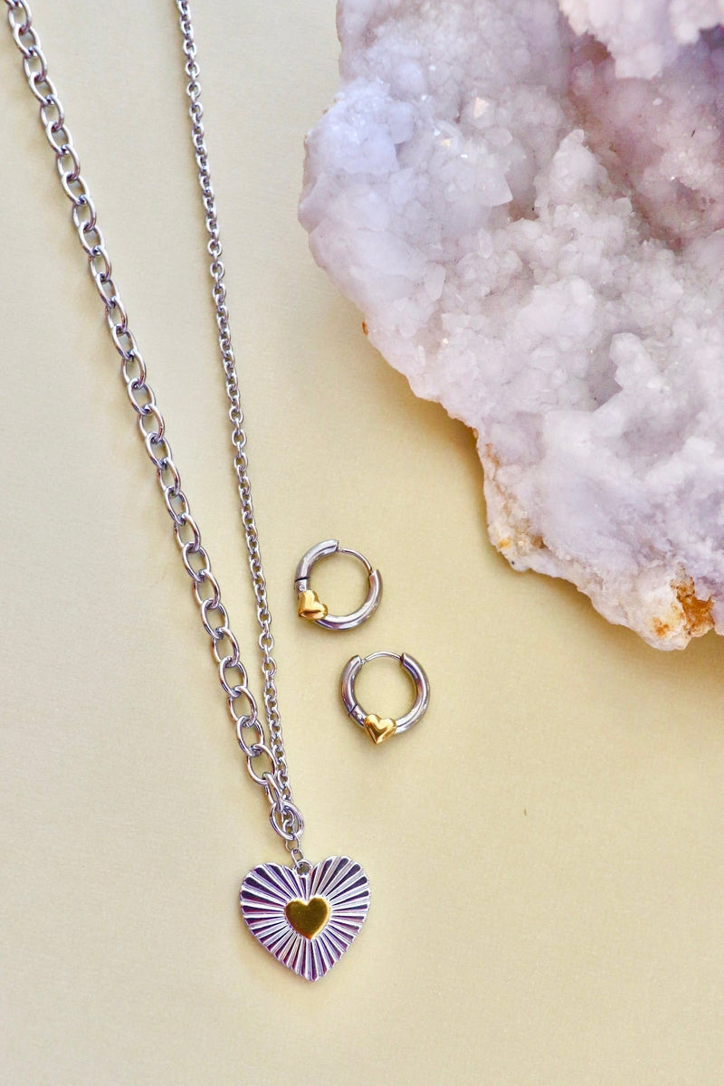 Mixed Metal Heart & Huggies NECKLACES Josslyn 