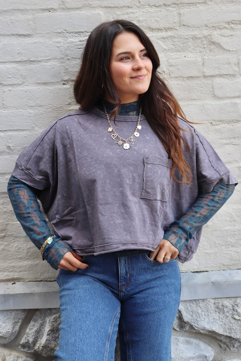 Mineral Washed Dolman Tee TOPS VeryJ 