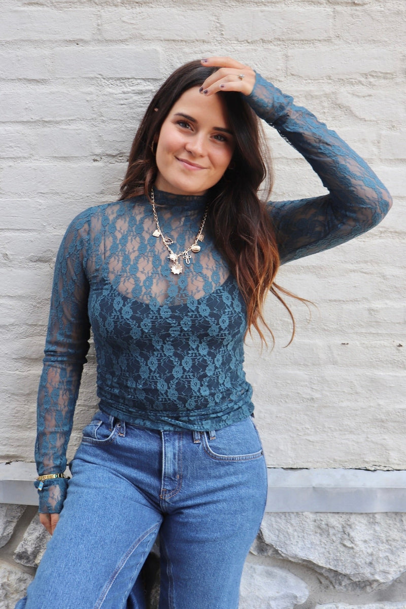 Mesh Layering Top in Deep Teal TOPS VeryJ 