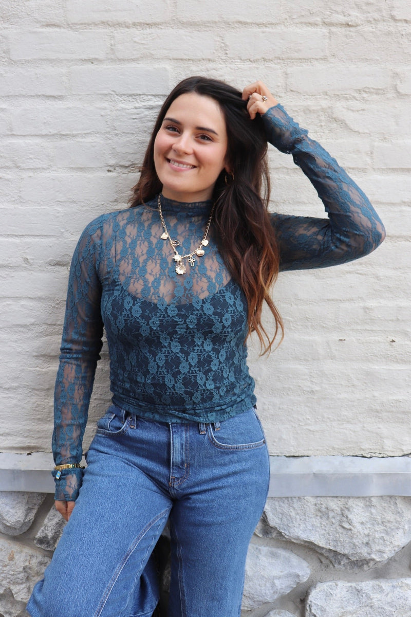 Mesh Layering Top in Deep Teal TOPS VeryJ 
