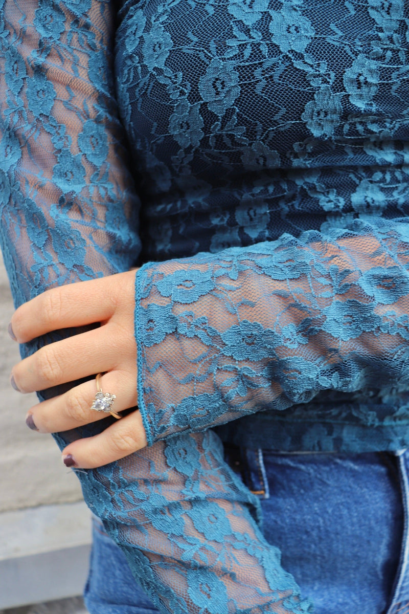 Mesh Layering Top in Deep Teal TOPS VeryJ 