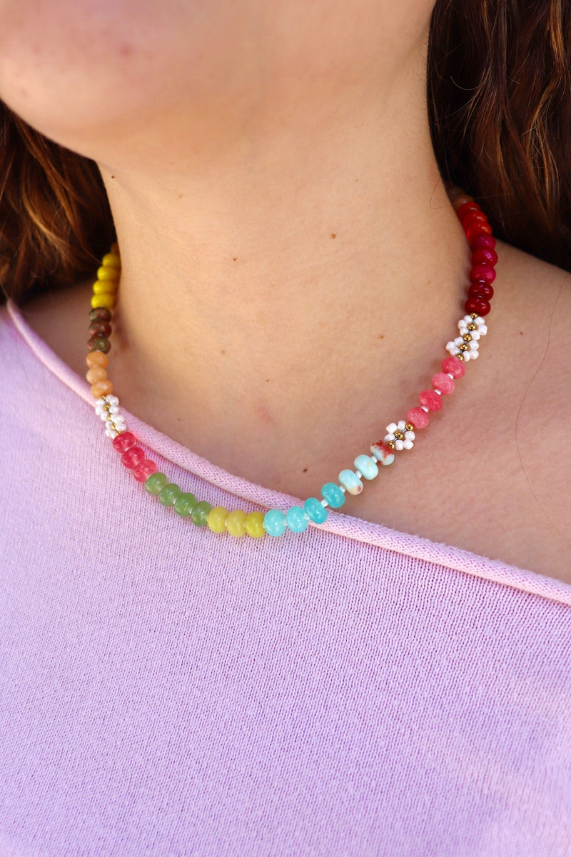 Beaded Natural Agate & Daisy Necklaces NECKLACES Josslyn 